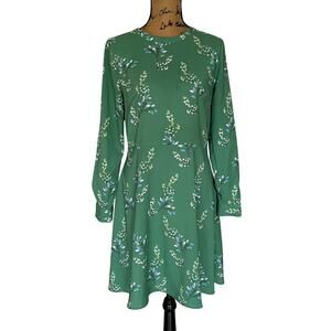 LOFT Green Floral Long Sleeve Knee Length Dress Women’s M